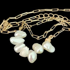 Pearl necklace natural pearls 18k GF mini paperclip chain and clasp  A0018 -Q1